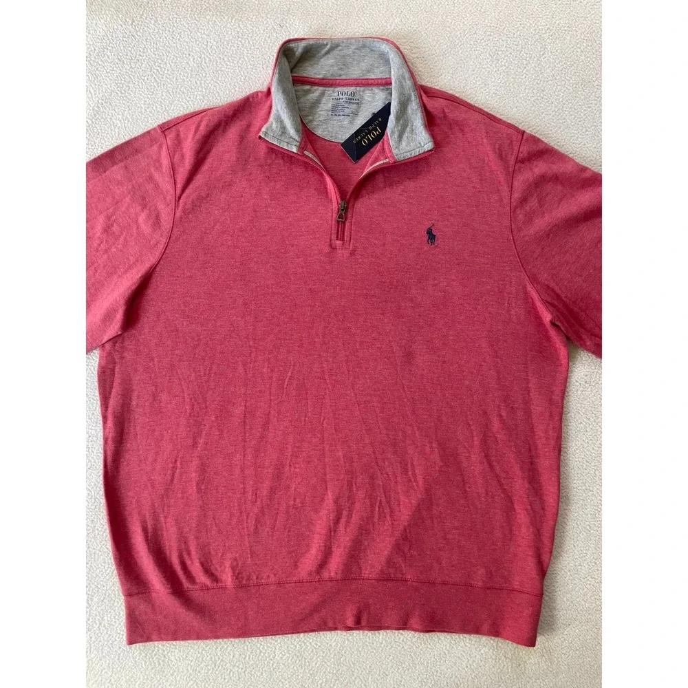 Polo Ralph Lauren Mens XL Pullover Orange Heather Performance Quarter Zip Salmon